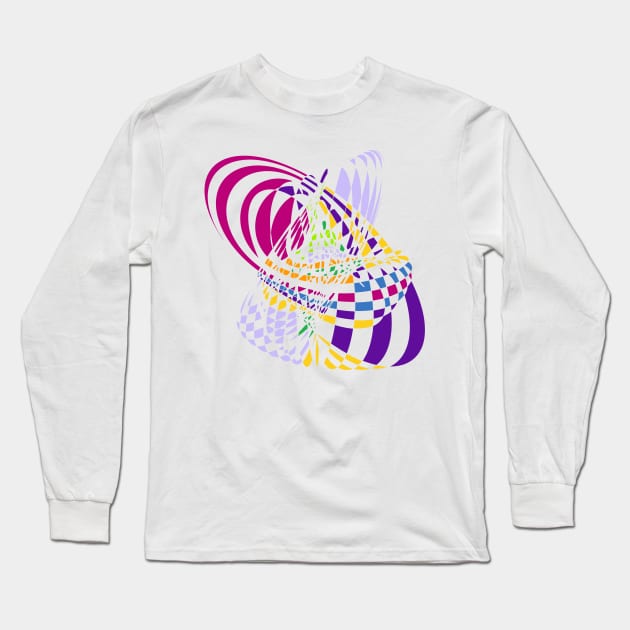 Algorithmic Art Pendulum | Harmonic Motion Pattern Checkered Neon Pink Yellow Purple White Long Sleeve T-Shirt by aRtVerse